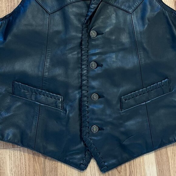 Scully Men's Black Leather Whip-Stitch Western Farm-House Country Vest Sz Lr - Picture 2 of 10